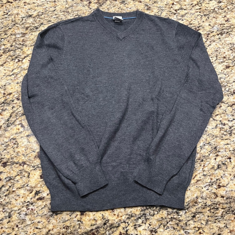 Vintage Old Navy Mens V-Neck Sweater Charcoal Gray Heather Knit Pullover Size S